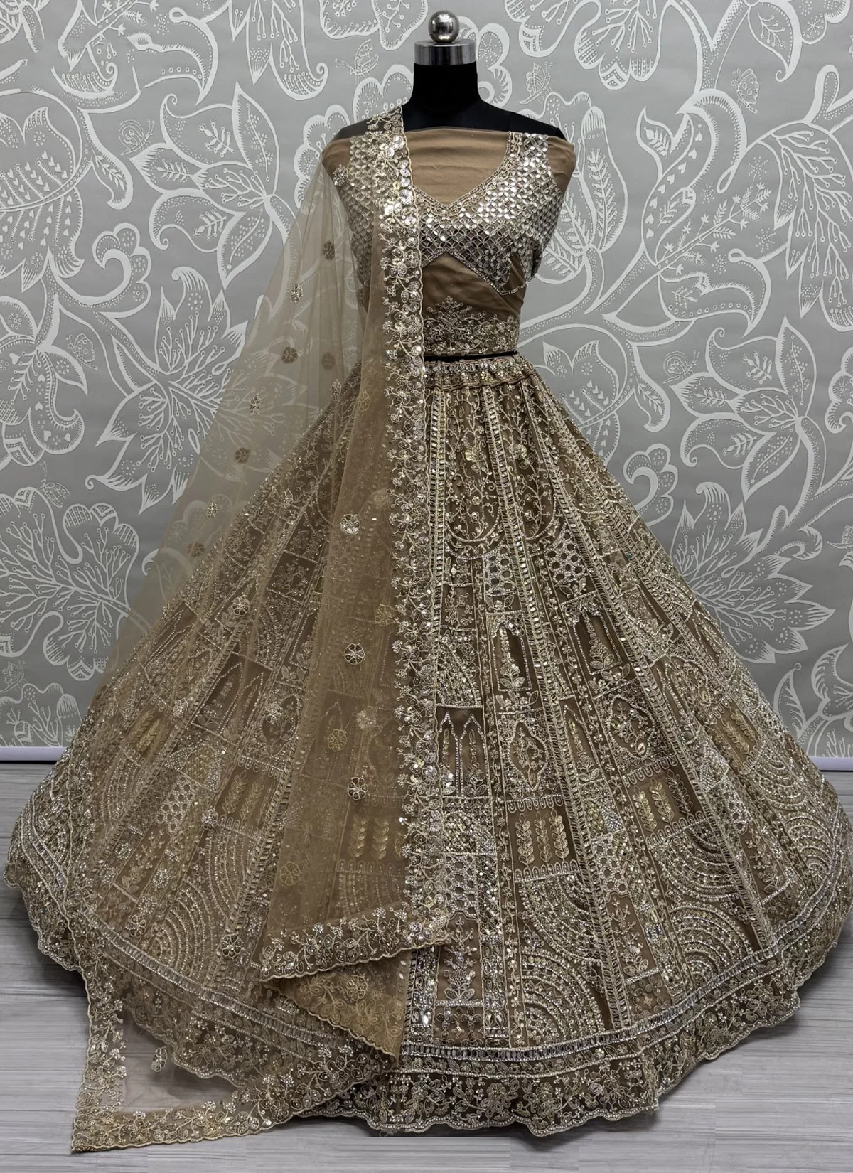 Anjani Art Bridal Brown Embroidered Work Net Designer Lehenga Choli Set