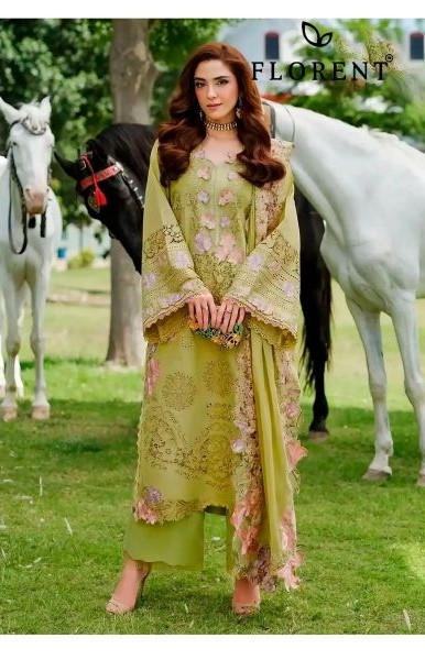 Florent 1053 Cambric Cotton With Embroidered Salwar Kameez Dress Material