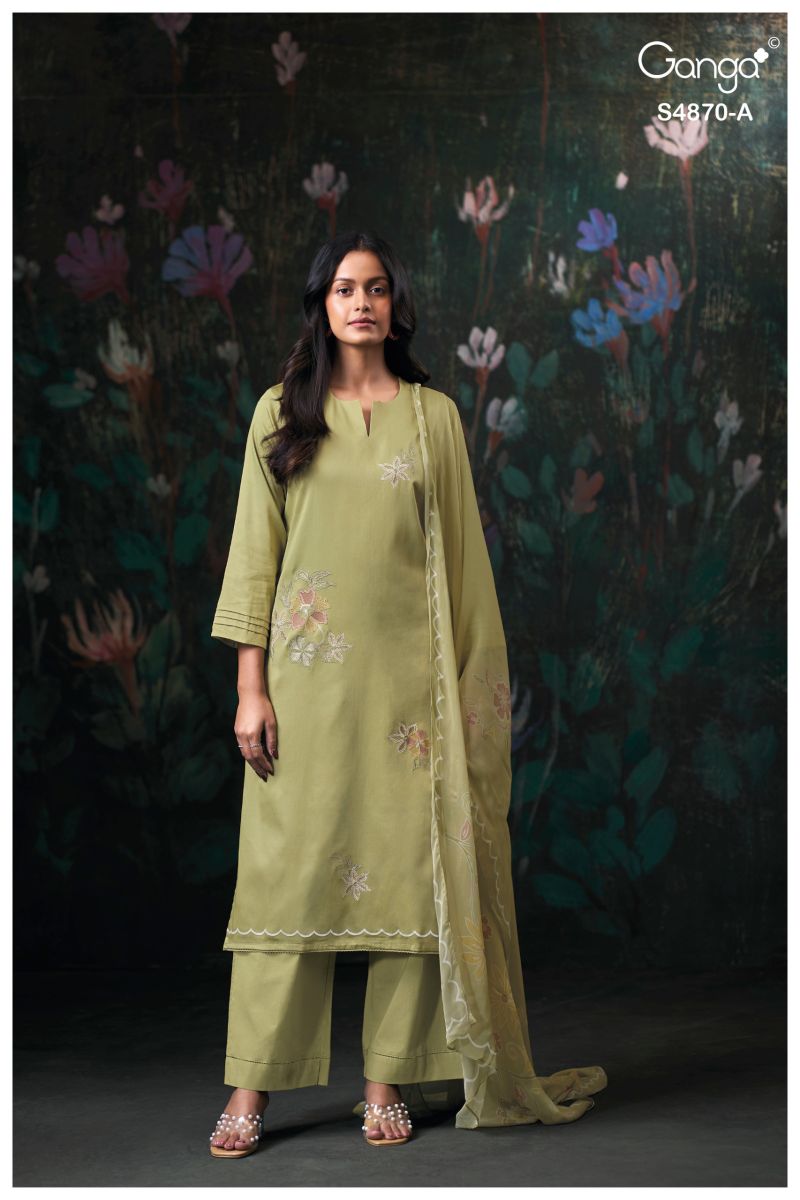 Ganga Amary 4870 Cotton Satin Embroidered Salwar Kameez Catalog
