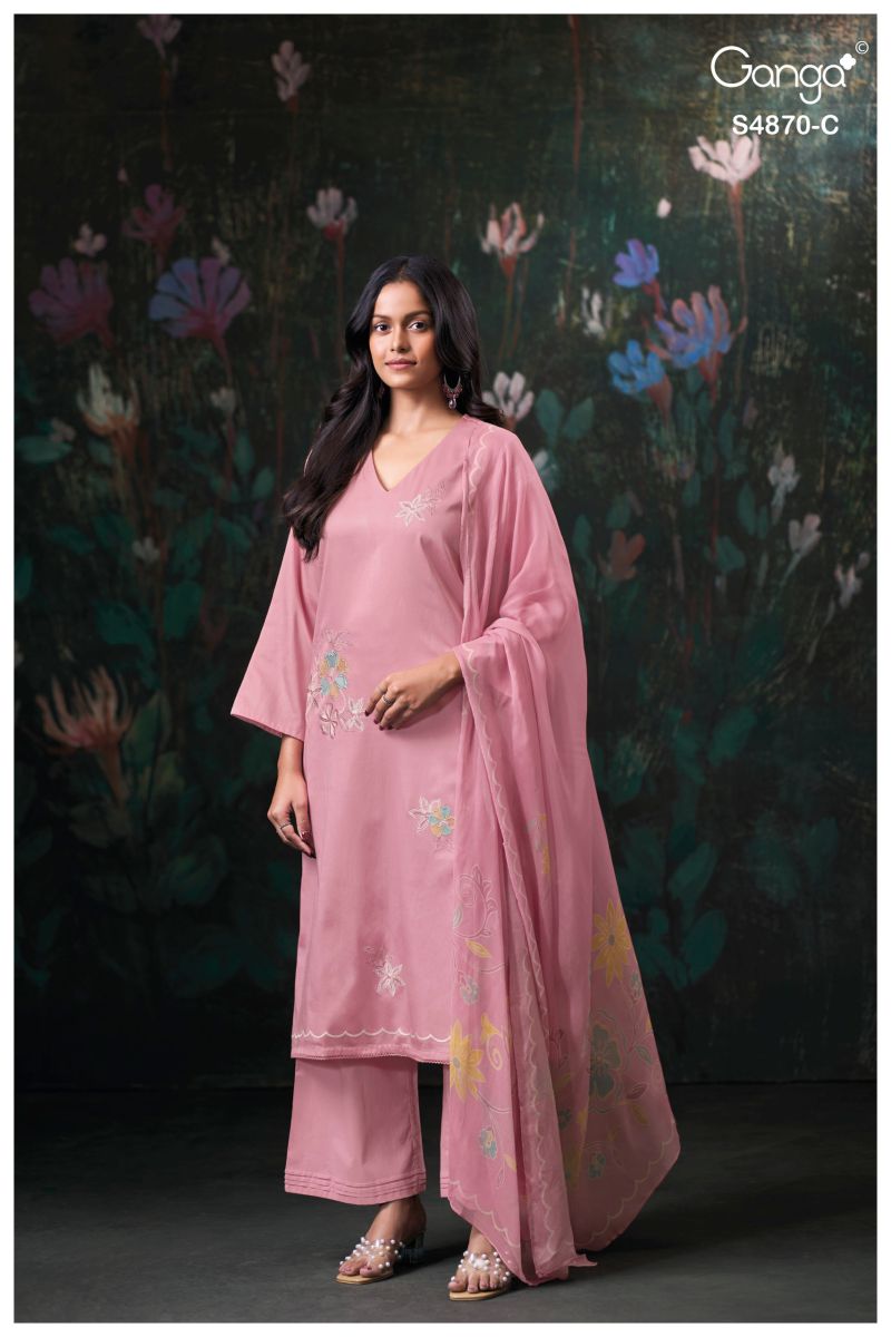 Ganga Amary 4870 Cotton Satin Embroidered Salwar Kameez Catalog — Wholesale Salwar Kameez, Vardan Ethnic wholesale from Surat — view 2