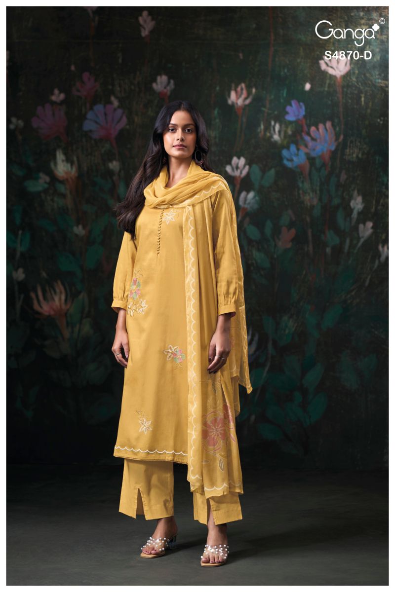 Ganga Amary 4870 Cotton Satin Embroidered Salwar Kameez Catalog — Wholesale Salwar Kameez, Vardan Ethnic wholesale from Surat — view 3