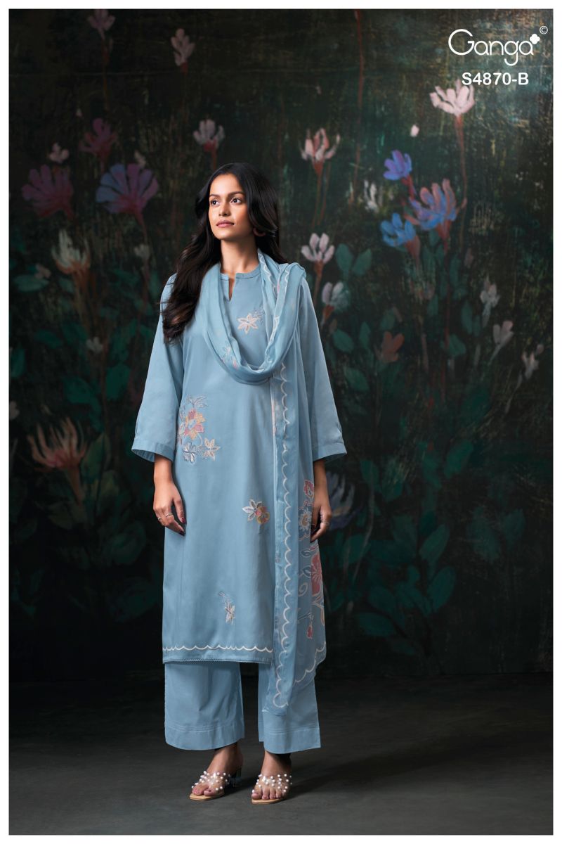 Ganga Amary 4870 Cotton Satin Embroidered Salwar Kameez Catalog — Wholesale Salwar Kameez, Vardan Ethnic wholesale from Surat — view 4