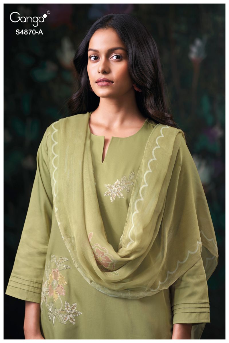 Ganga Amary 4870 Cotton Satin Embroidered Salwar Kameez Catalog — Wholesale Salwar Kameez, Vardan Ethnic wholesale from Surat — view 6