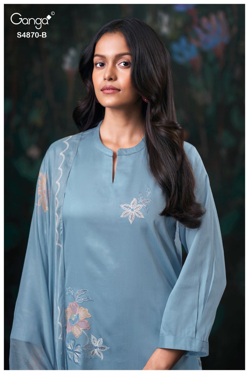 Ganga Amary 4870 Cotton Satin Embroidered Salwar Kameez Catalog — Wholesale Salwar Kameez, Vardan Ethnic wholesale from Surat — view 7