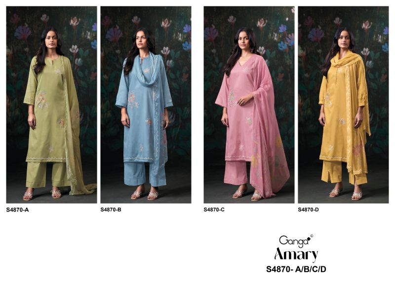 Ganga Amary 4870 Cotton Satin Embroidered Salwar Kameez Catalog — Wholesale Salwar Kameez, Vardan Ethnic wholesale from Surat — view 9