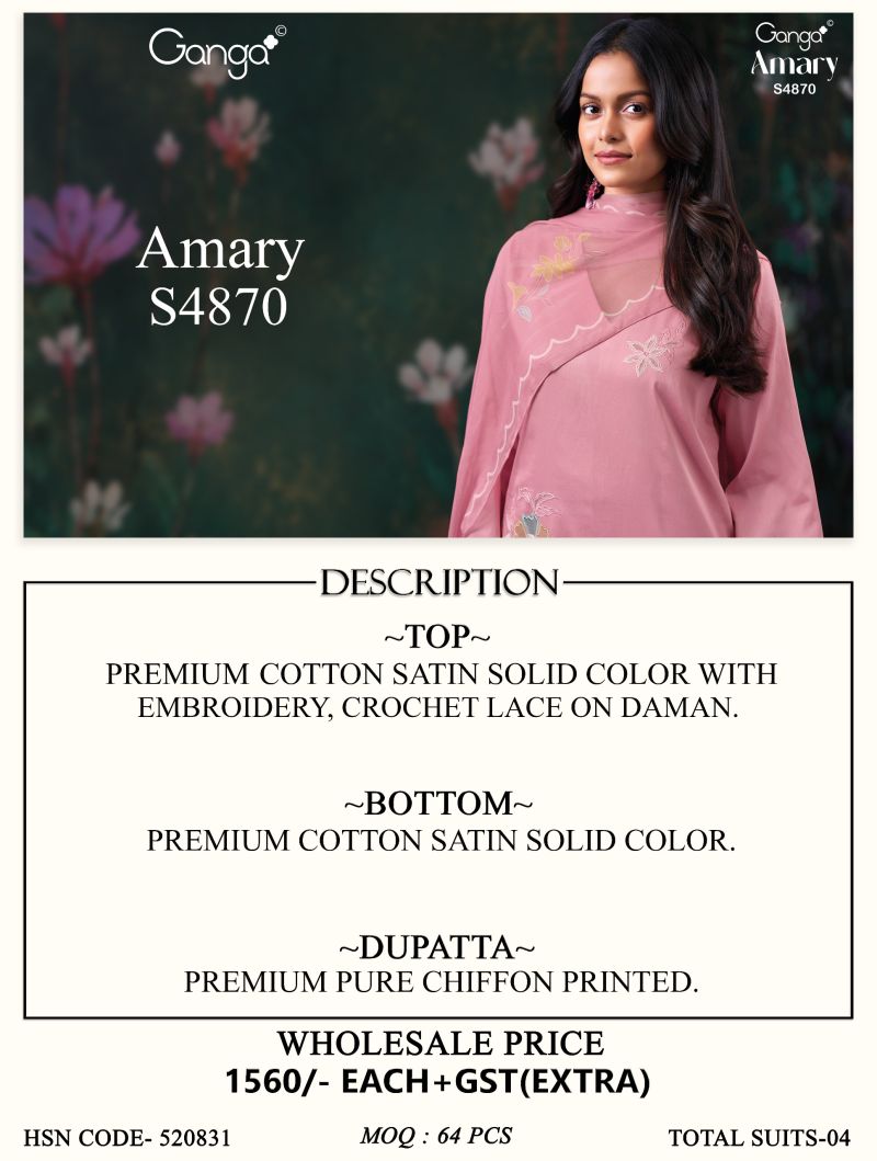 Ganga Amary 4870 Cotton Satin Embroidered Salwar Kameez Catalog — Wholesale Salwar Kameez, Vardan Ethnic wholesale from Surat — view 10