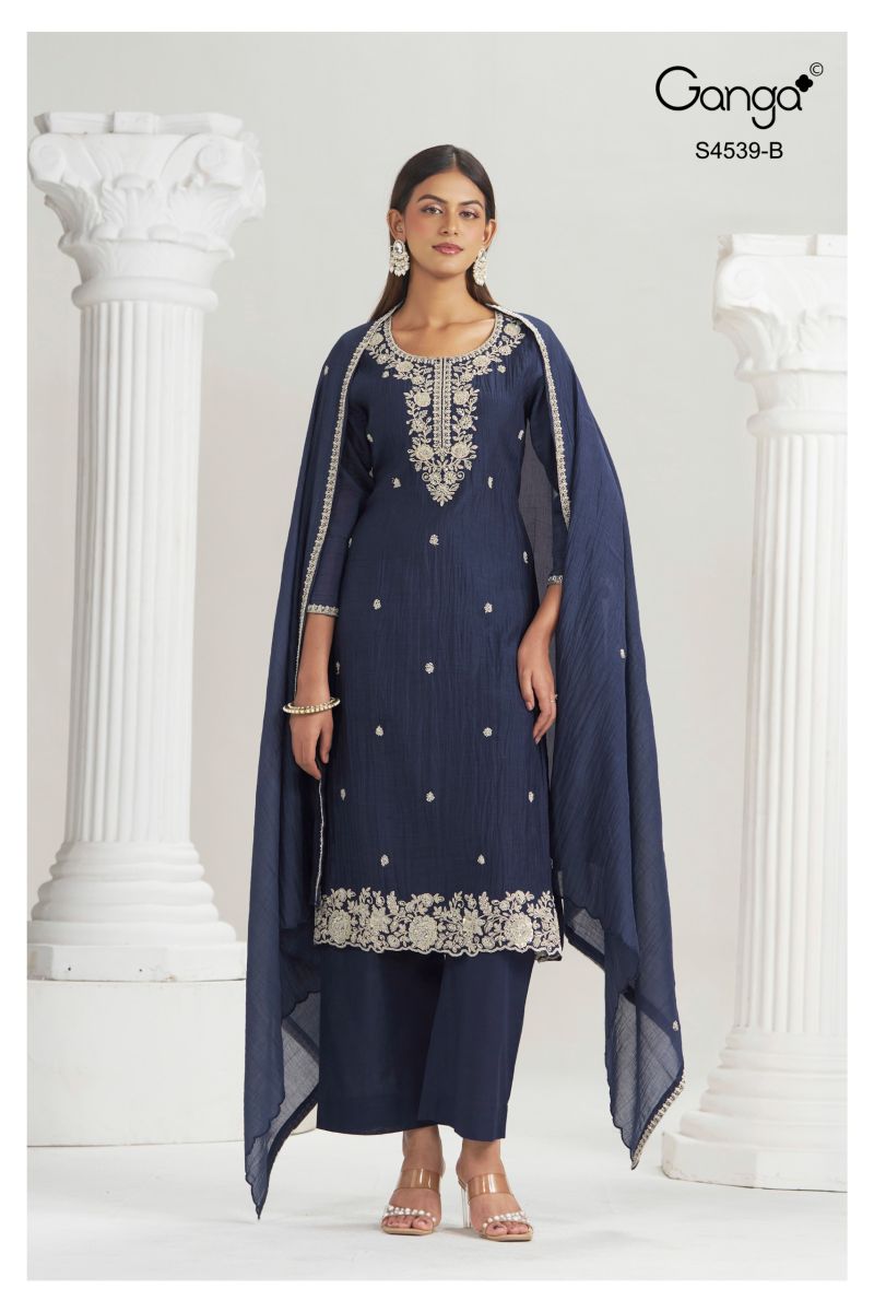 Ganga Aparna 4539 Banarasi Mul Beads Embroidered Salwar Suit