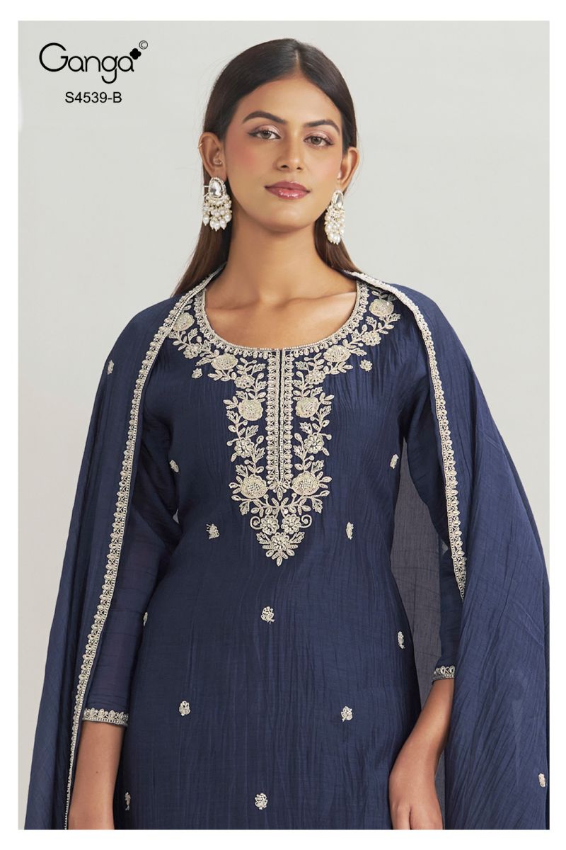 Ganga Aparna 4539 Banarasi Mul Beads Embroidered Salwar Suit — Wholesale Salwar Suits, Ganga wholesale from Surat — view 5
