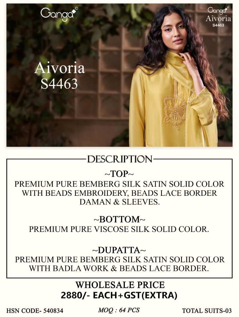 Ganga Aivoria 4463 Bemberg Silk Beads Embroidered Salwar Suit — Wholesale Salwar Suits, Ganga wholesale from Surat — view 7