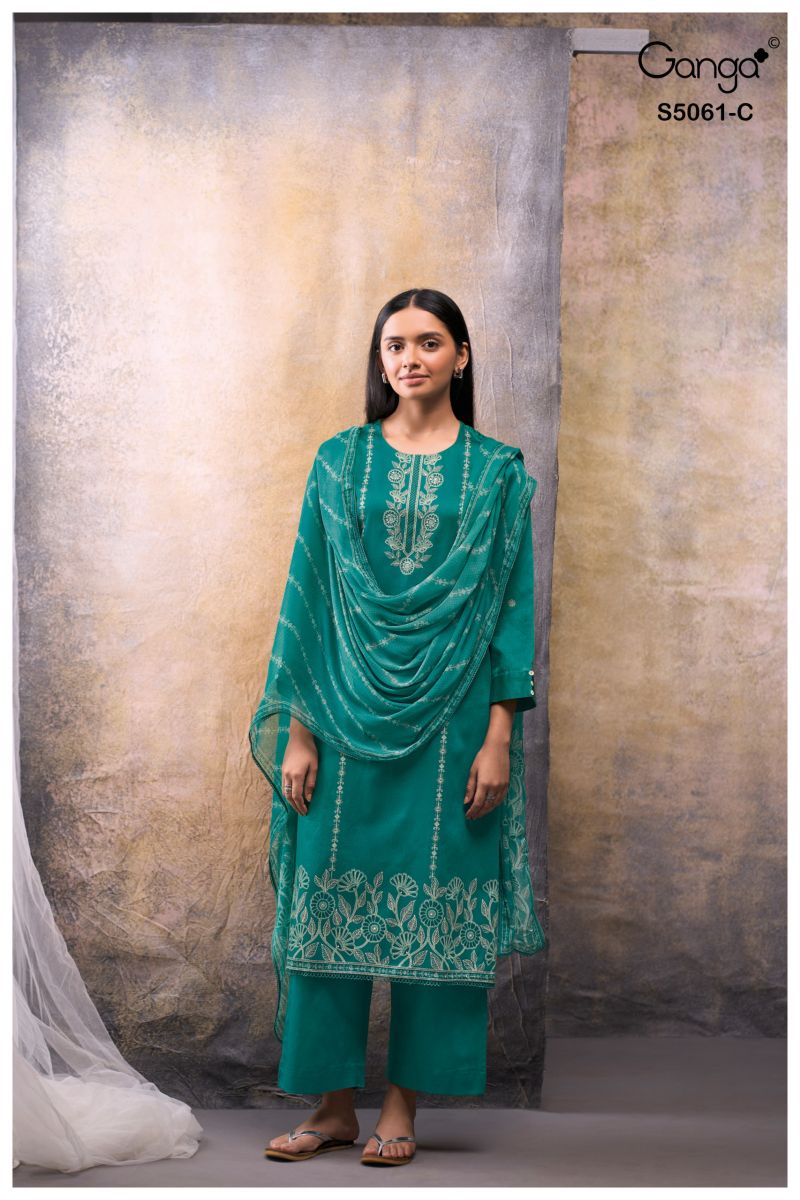 Ganga Ceysha 5061 Cotton Satin Print WIth Hand Work Salwar Kameez Catalog — Wholesale Readymade Suit, Ganga wholesale from Surat — view 4
