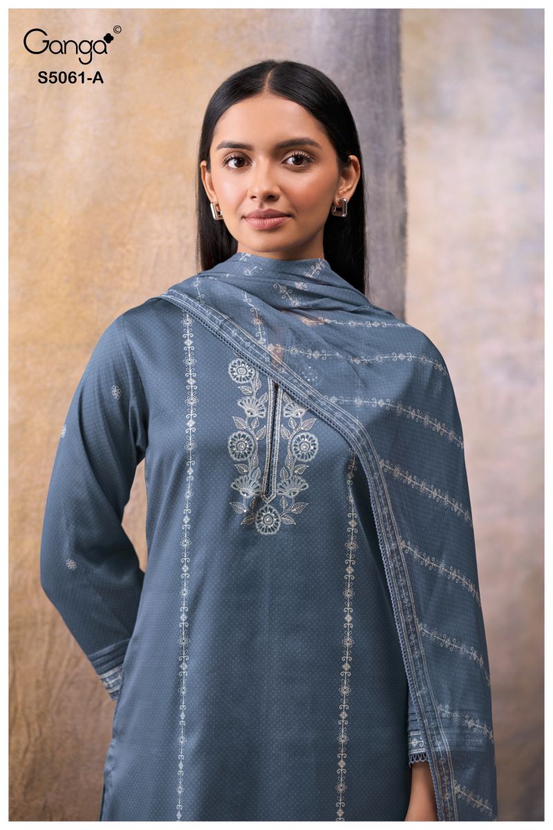 Ganga Ceysha 5061 Cotton Satin Print WIth Hand Work Salwar Kameez Catalog — Wholesale Readymade Suit, Ganga wholesale from Surat — view 6