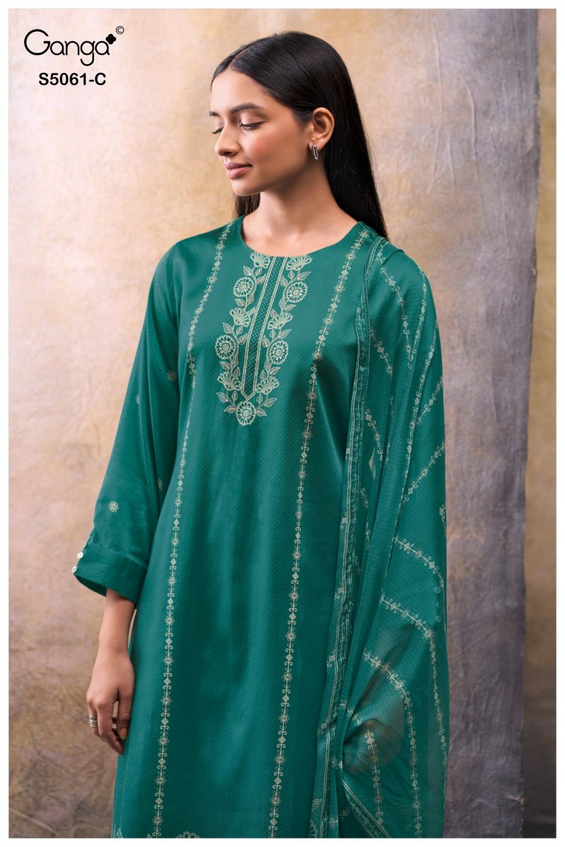 Ganga Ceysha 5061 Cotton Satin Print WIth Hand Work Salwar Kameez Catalog — Wholesale Readymade Suit, Ganga wholesale from Surat — view 8