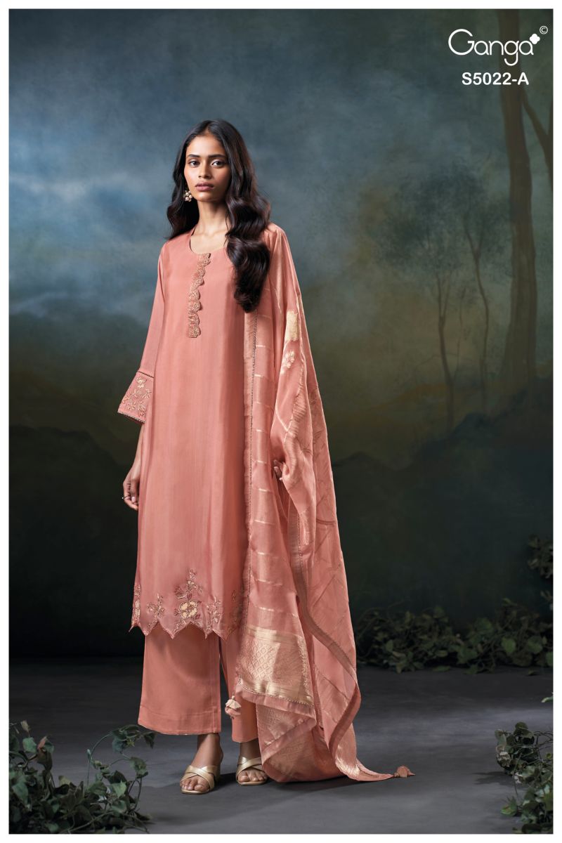 Ganga Chrysa 5022 Bemberg Habutai Silk Embroidered Salwar Kameez Catalog
