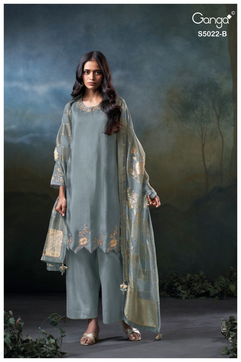Ganga Chrysa 5022 Bemberg Habutai Silk Embroidered Salwar Kameez Catalog — Wholesale Salwar Kameez, Vardan Ethnic wholesale from Surat — view 2