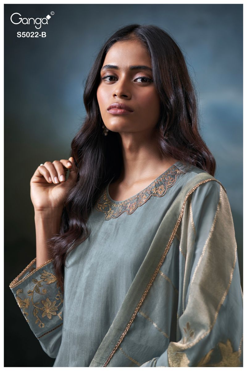 Ganga Chrysa 5022 Bemberg Habutai Silk Embroidered Salwar Kameez Catalog — Wholesale Salwar Kameez, Vardan Ethnic wholesale from Surat — view 4