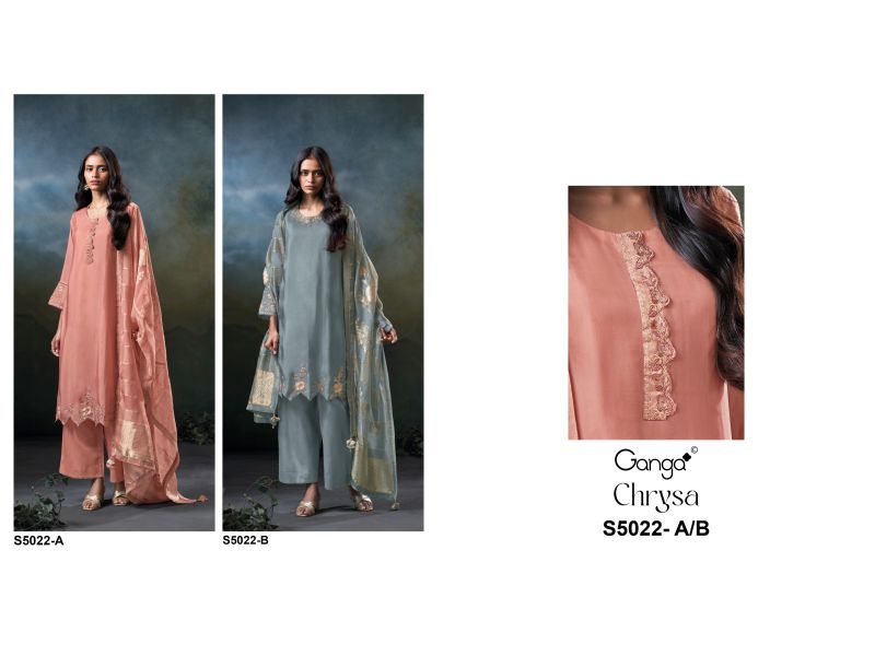 Ganga Chrysa 5022 Bemberg Habutai Silk Embroidered Salwar Kameez Catalog — Wholesale Salwar Kameez, Vardan Ethnic wholesale from Surat — view 6