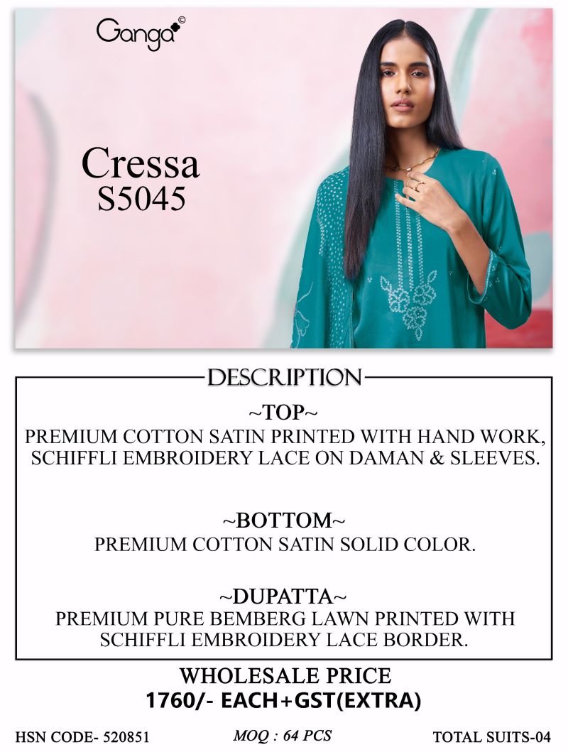 Ganga Cressa 5045 Cotton Satin Printed Salwar Kameez Catalog — Wholesale Salwar Suits, Ganga wholesale from Surat — view 10
