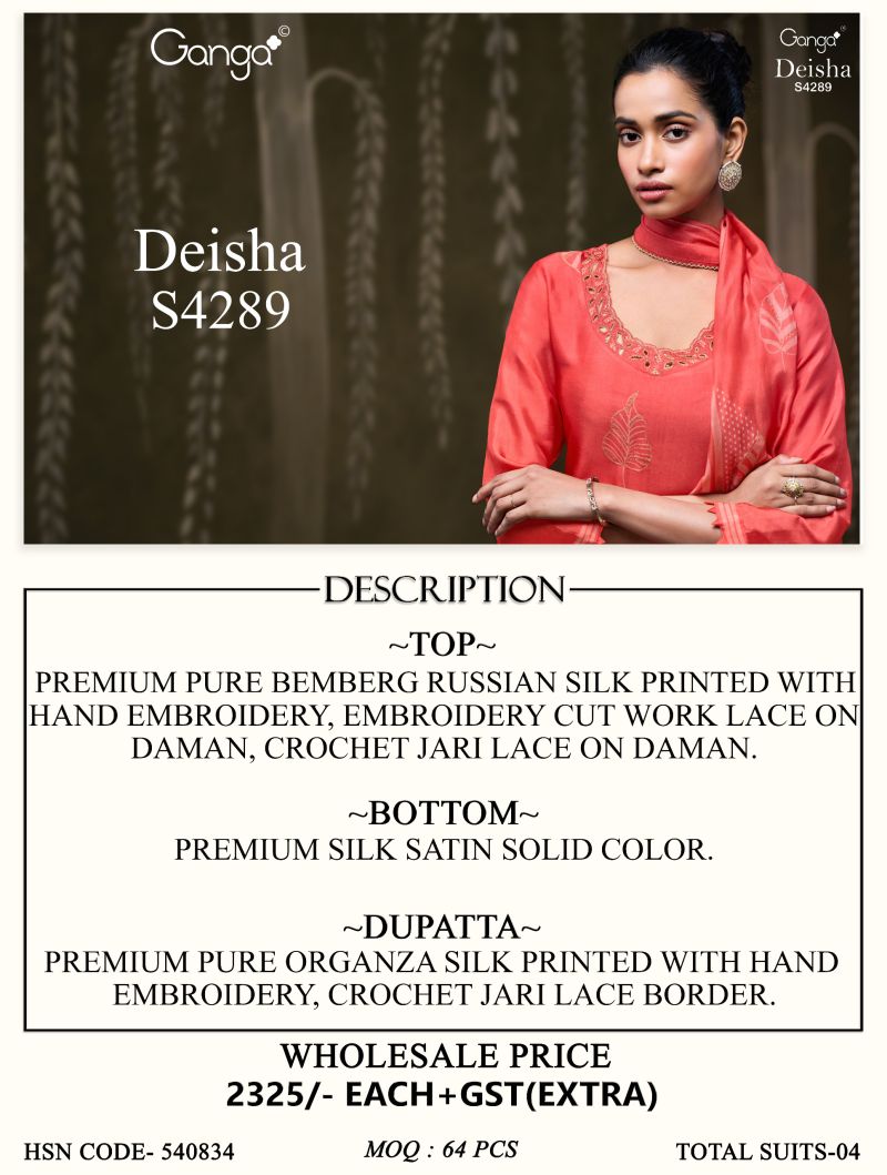 Ganga Deisha 4289 Bemberg Silk Embroidered Salwar Suit — Wholesale Dress Material, Ganga wholesale from Surat — view 9