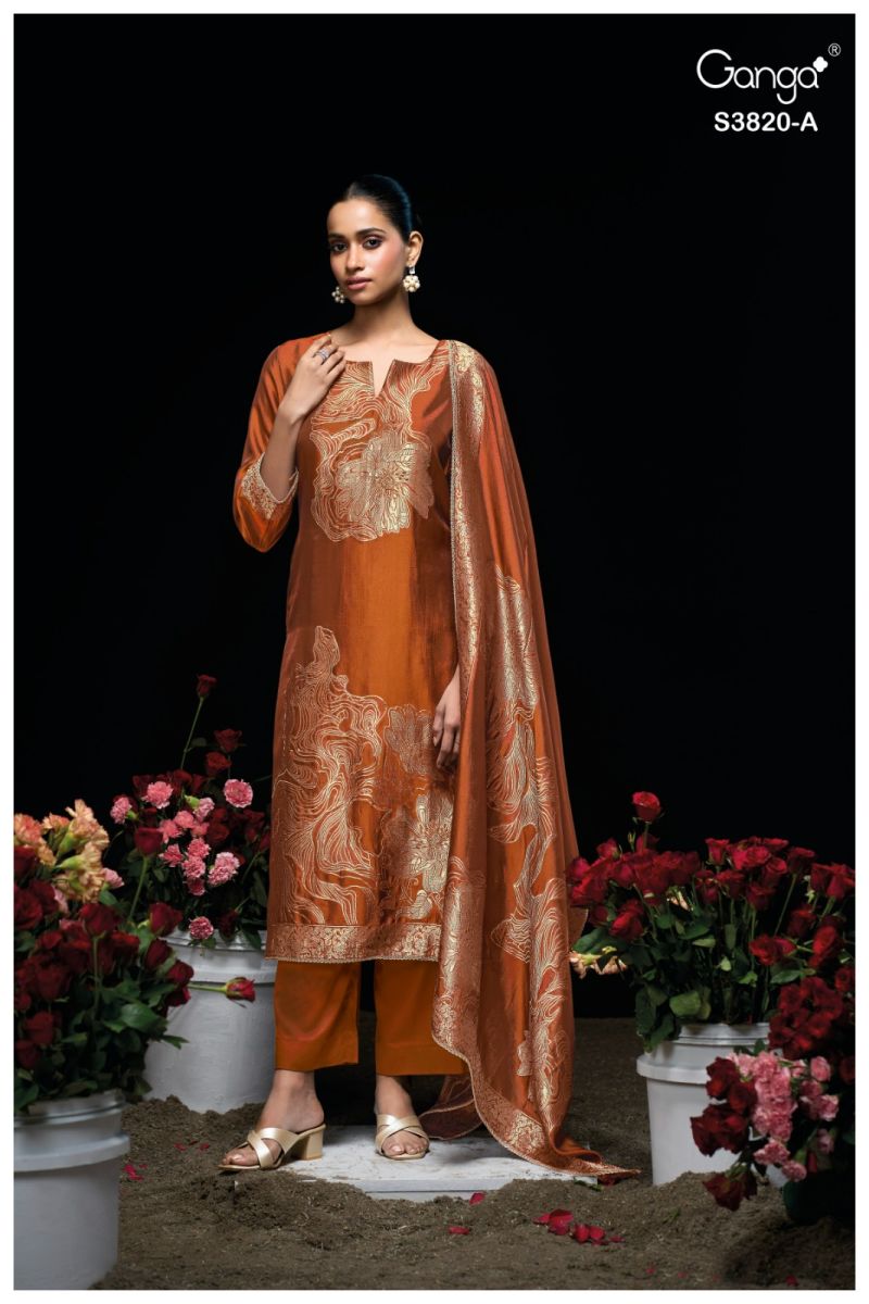 Ganga Enole 3820 Viscose Woven Silk Jacquard Work Salwar Suit — Wholesale Salwar Suits, Ganga wholesale from Surat — view 3