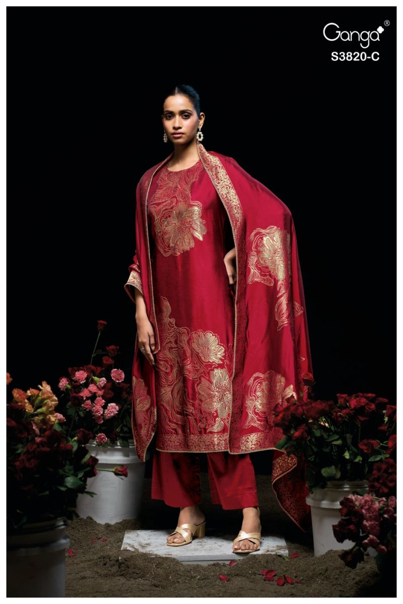 Ganga Enole 3820 Viscose Woven Silk Jacquard Work Salwar Suit — Wholesale Salwar Suits, Ganga wholesale from Surat — view 2