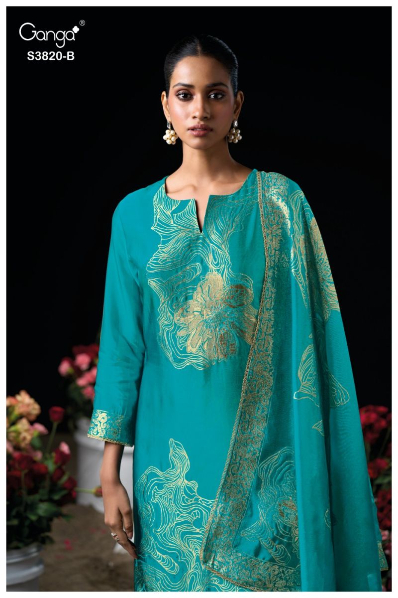 Ganga Enole 3820 Viscose Woven Silk Jacquard Work Salwar Suit — Wholesale Salwar Suits, Ganga wholesale from Surat — view 8