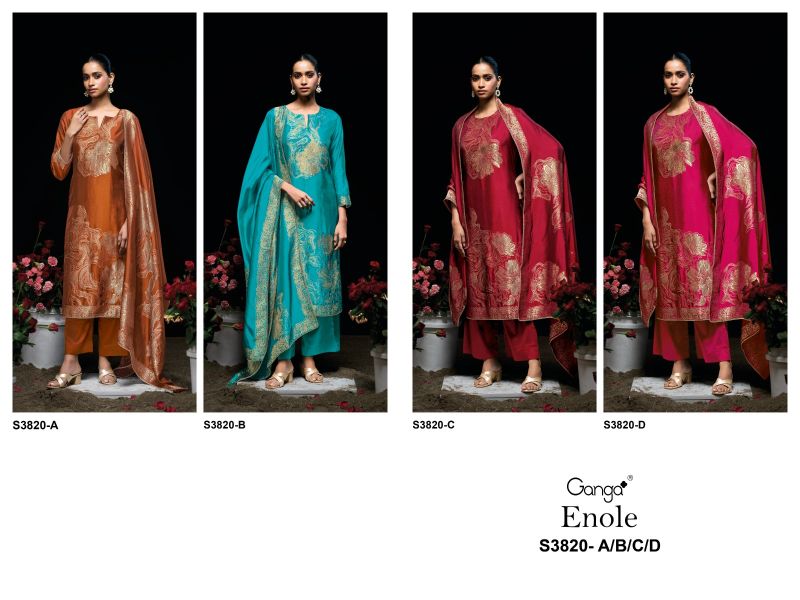 Ganga Enole 3820 Viscose Woven Silk Jacquard Work Salwar Suit — Wholesale Salwar Suits, Ganga wholesale from Surat — view 5