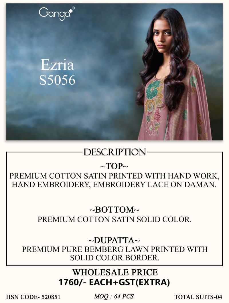 Ganga Ezria 5056 Premium Cotton Satin Printed Salwar Kameez Catalog — Wholesale Kurtis, Vardan Ethnic wholesale from Surat — view 8