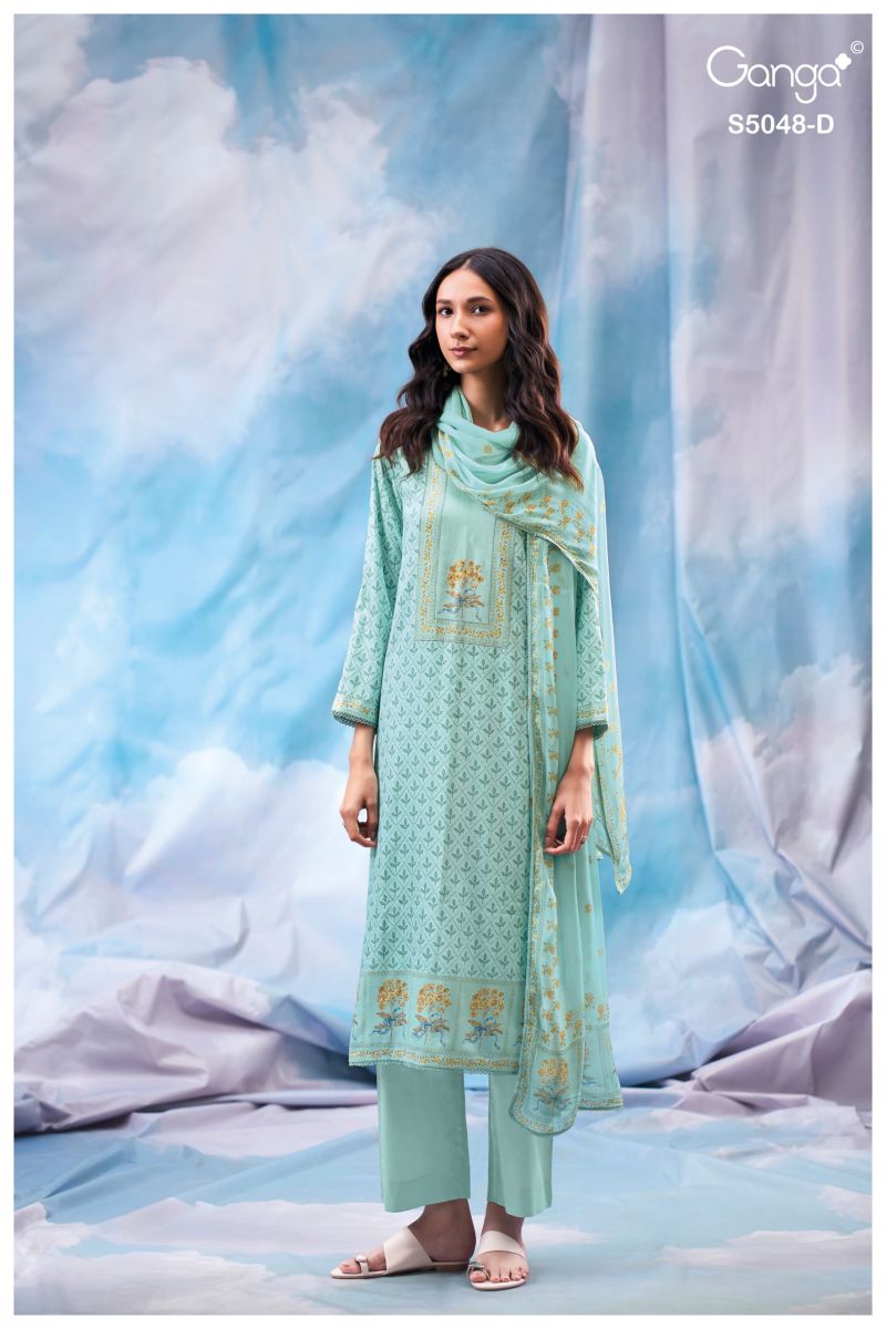 Ganga Faanvi 5048 Cotton Satin Print With Embroidered Salwar Kameez Dress Material — Cotton Dress Material, Vardan Ethnic wholesale from Surat — view 3