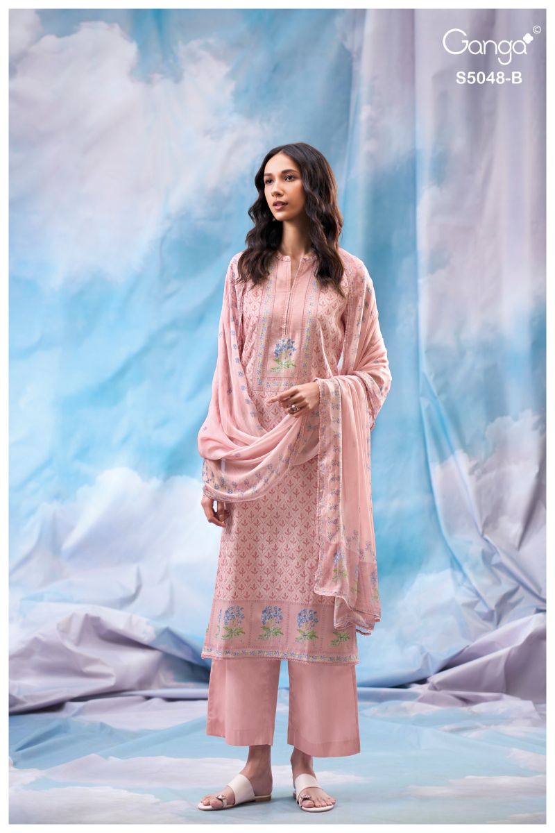 Ganga Faanvi 5048 Cotton Satin Print With Embroidered Salwar Kameez Dress Material — Cotton Dress Material, Vardan Ethnic wholesale from Surat — view 4