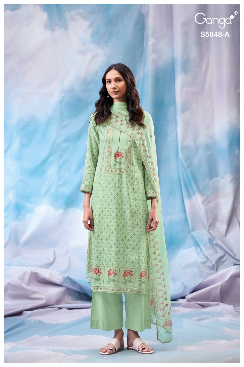 Ganga Faanvi 5048 Cotton Satin Print With Embroidered Salwar Kameez Dress Material — Cotton Dress Material, Vardan Ethnic wholesale from Surat — view 5