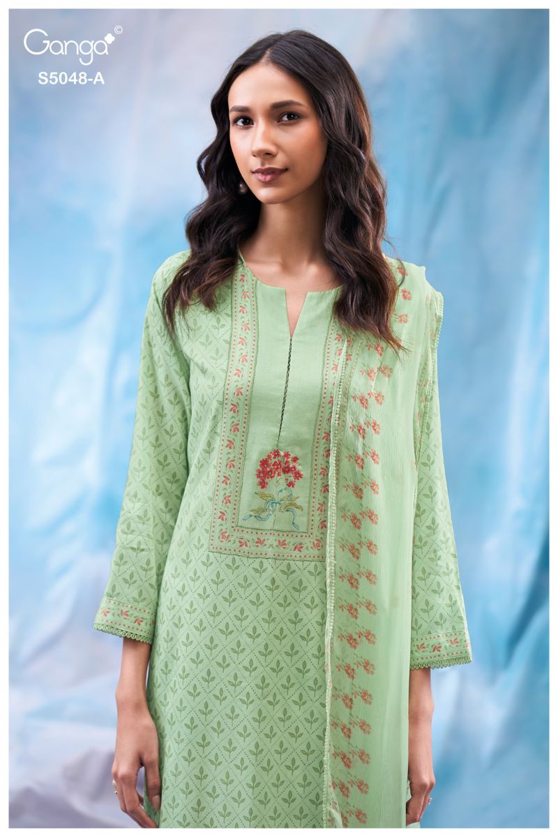 Ganga Faanvi 5048 Cotton Satin Print With Embroidered Salwar Kameez Dress Material — Cotton Dress Material, Vardan Ethnic wholesale from Surat — view 6