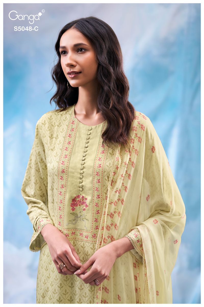 Ganga Faanvi 5048 Cotton Satin Print With Embroidered Salwar Kameez Dress Material
