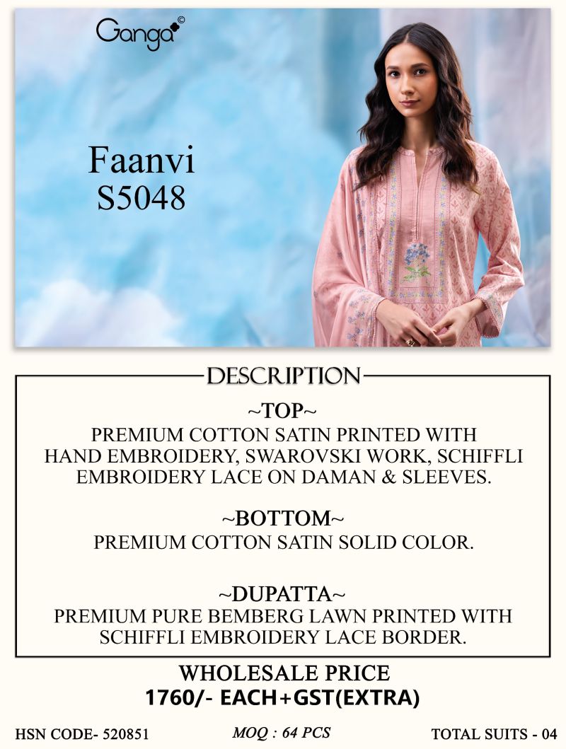 Ganga Faanvi 5048 Cotton Satin Print With Embroidered Salwar Kameez Dress Material — Cotton Dress Material, Vardan Ethnic wholesale from Surat — view 9