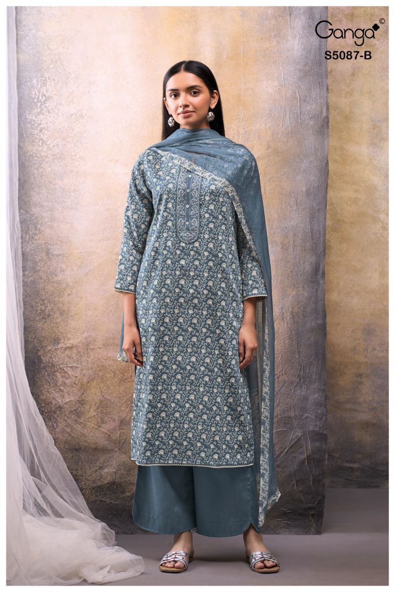 Ganga Faelyn 5087 Cotton Satin Embroidered Salwar Kameez Catalog — Wholesale Dress Material, Ganga wholesale from Surat — view 3