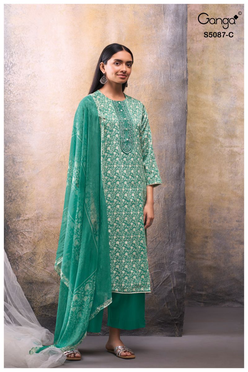 Ganga Faelyn 5087 Cotton Satin Embroidered Salwar Kameez Catalog — Wholesale Dress Material, Ganga wholesale from Surat — view 5