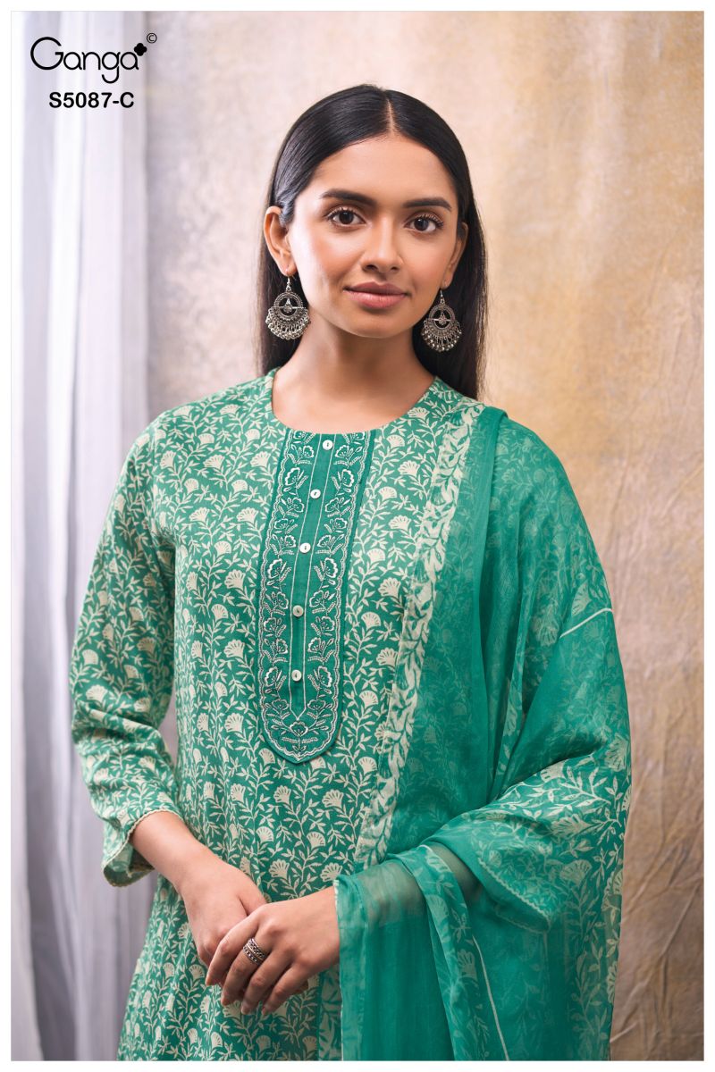 Ganga Faelyn 5087 Cotton Satin Embroidered Salwar Kameez Catalog — Wholesale Dress Material, Ganga wholesale from Surat — view 6
