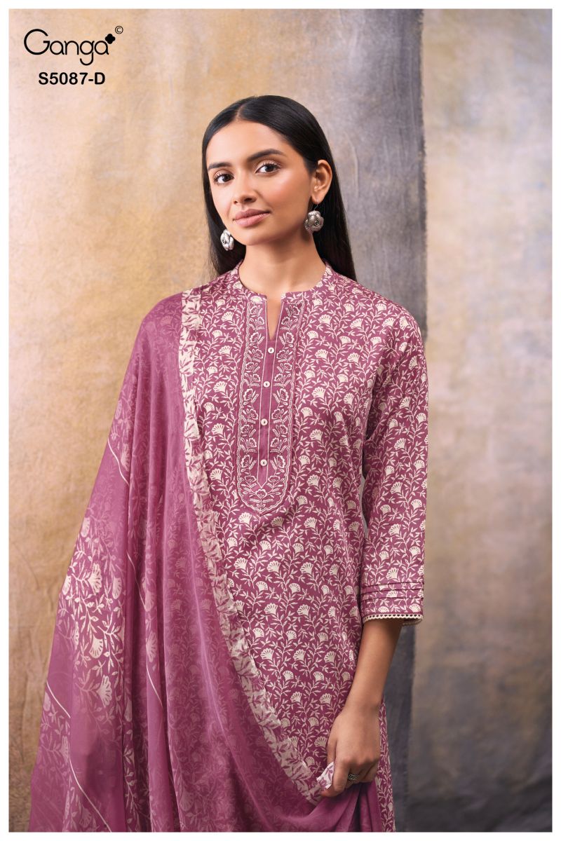Ganga Faelyn 5087 Cotton Satin Embroidered Salwar Kameez Catalog — Wholesale Dress Material, Ganga wholesale from Surat — view 7