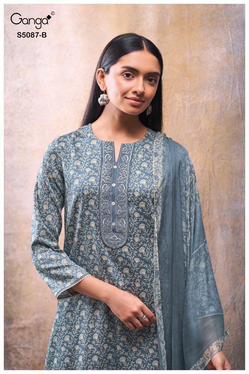 Ganga Faelyn 5087 Cotton Satin Embroidered Salwar Kameez Catalog — Wholesale Dress Material, Ganga wholesale from Surat — view 8