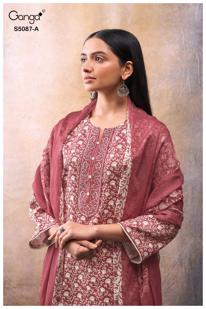 Ganga Faelyn 5087 Cotton Satin Embroidered Salwar Kameez Catalog