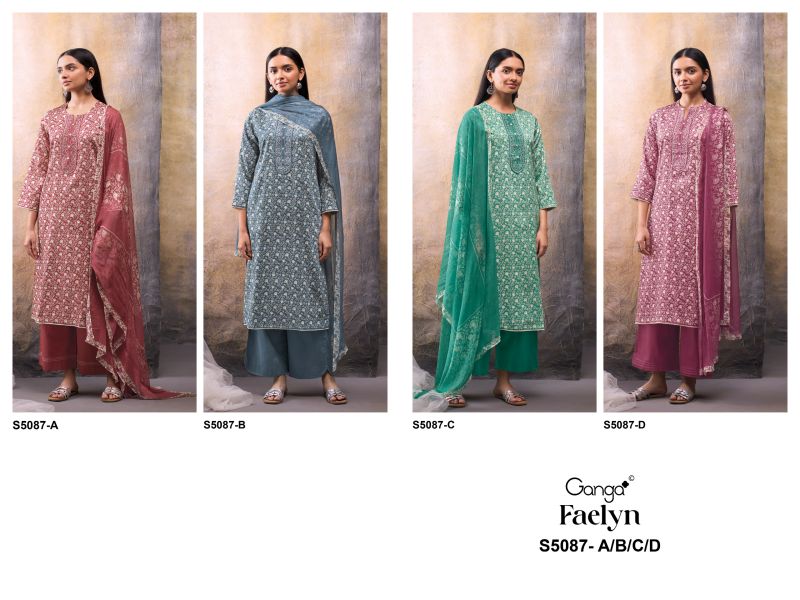 Ganga Faelyn 5087 Cotton Satin Embroidered Salwar Kameez Catalog — Wholesale Dress Material, Ganga wholesale from Surat — view 10