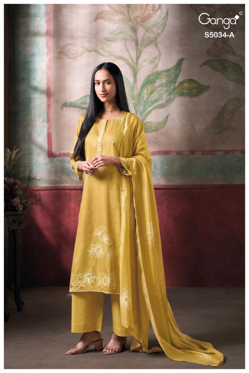 Ganga Fenyra 5034 Cotton Satin Print Aand Hand Embroidered Salwar Kameez Catalog — Wholesale Dress Material, Vardan Ethnic wholesale from Surat — view 7