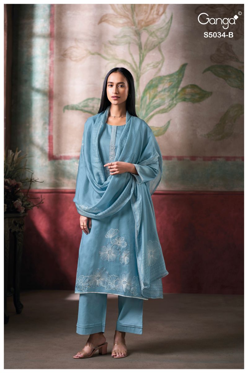 Ganga Fenyra 5034 Cotton Satin Print Aand Hand Embroidered Salwar Kameez Catalog — Wholesale Dress Material, Vardan Ethnic wholesale from Surat — view 8
