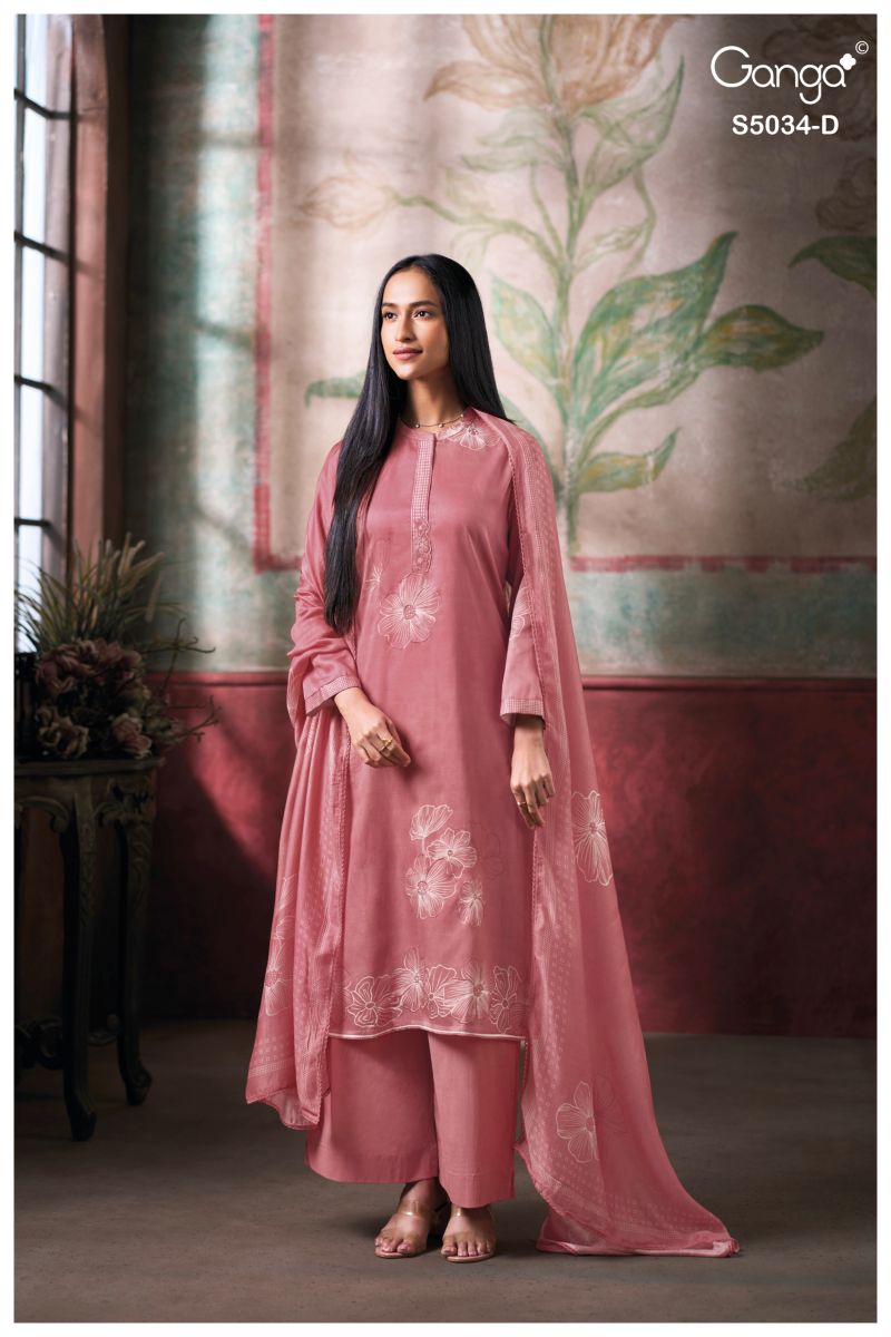 Ganga Fenyra 5034 Cotton Satin Print Aand Hand Embroidered Salwar Kameez Catalog — Wholesale Dress Material, Vardan Ethnic wholesale from Surat — view 9