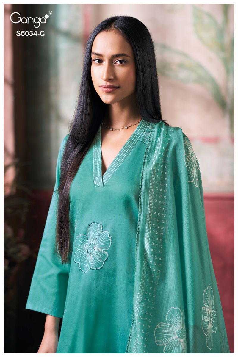 Ganga Fenyra 5034 Cotton Satin Print Aand Hand Embroidered Salwar Kameez Catalog — Wholesale Dress Material, Vardan Ethnic wholesale from Surat — view 3