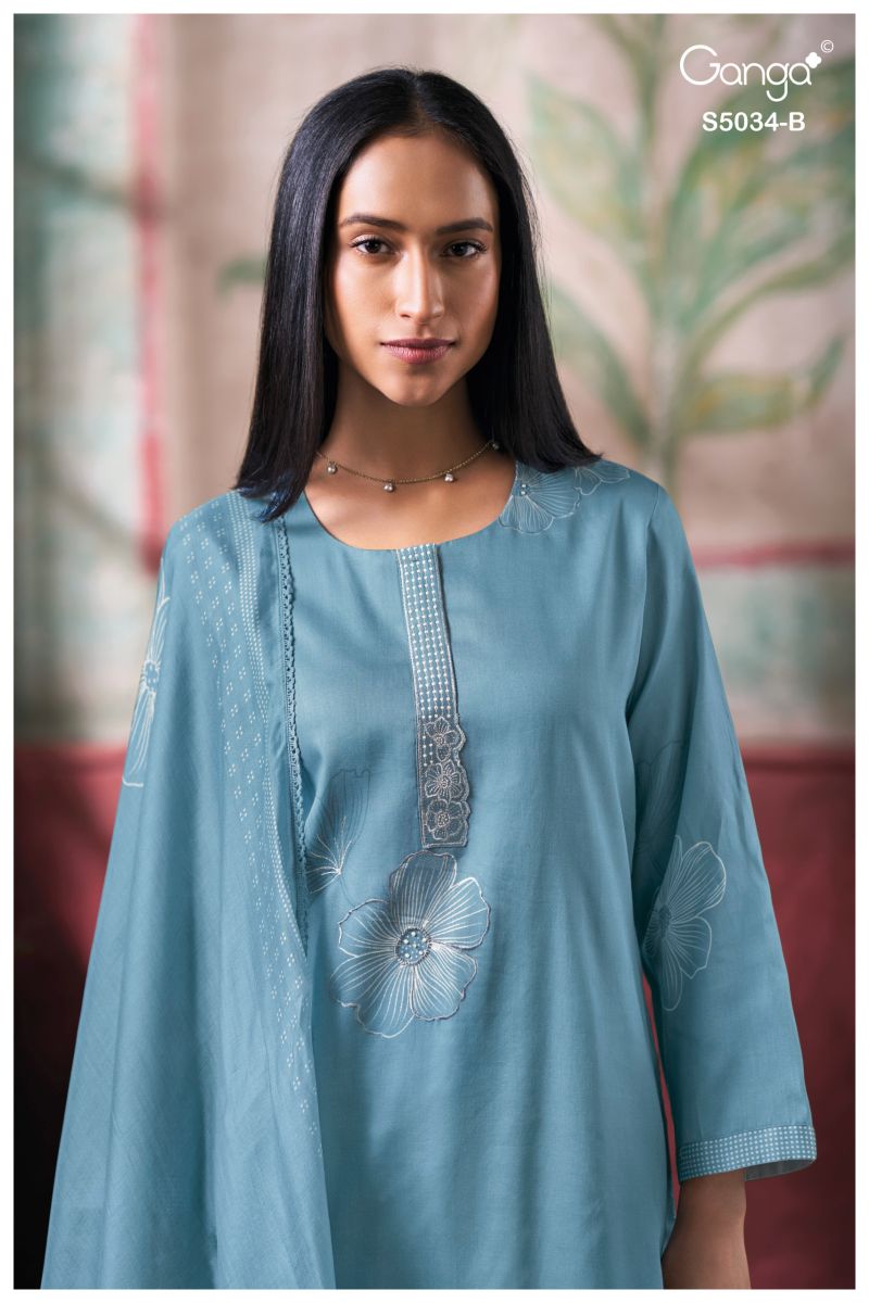 Ganga Fenyra 5034 Cotton Satin Print Aand Hand Embroidered Salwar Kameez Catalog — Wholesale Dress Material, Vardan Ethnic wholesale from Surat — view 4