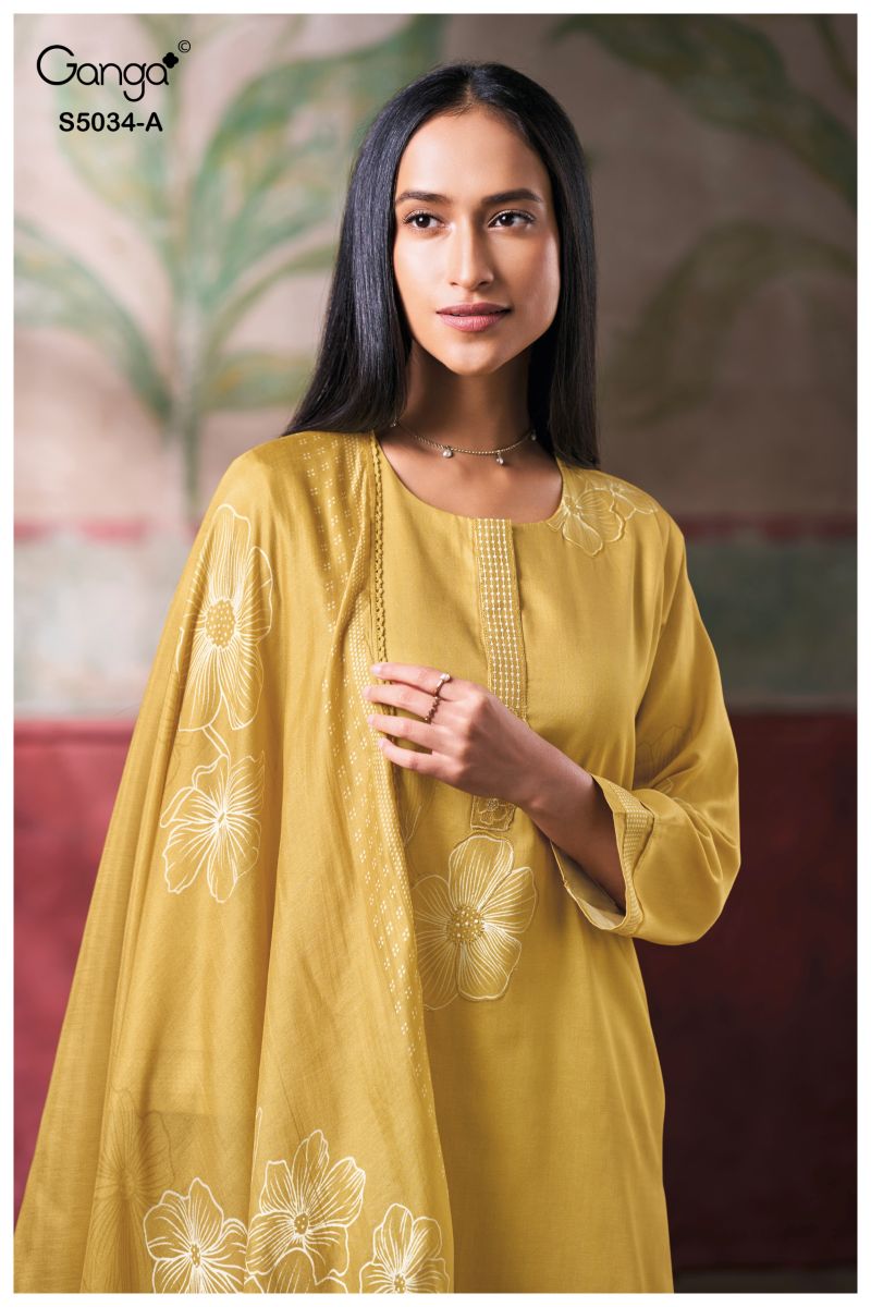 Ganga Fenyra 5034 Cotton Satin Print Aand Hand Embroidered Salwar Kameez Catalog