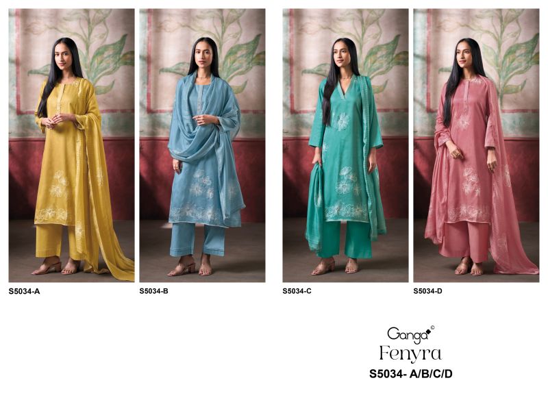 Ganga Fenyra 5034 Cotton Satin Print Aand Hand Embroidered Salwar Kameez Catalog — Wholesale Dress Material, Vardan Ethnic wholesale from Surat — view 6