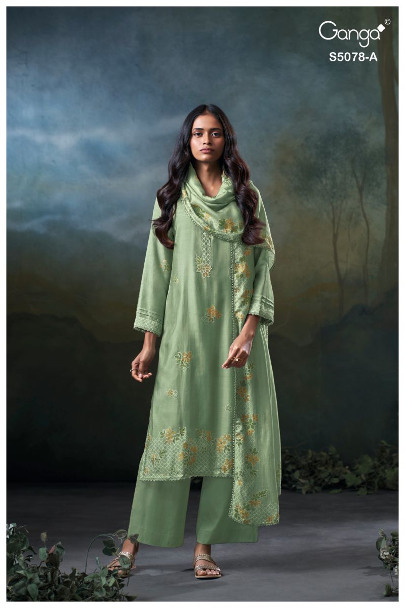 Ganga Fiana 5078 Bemberg Silk Print Embroidered Salwar Kammez — Printed Cotton Dress Material, Vardan Ethnic wholesale from Surat — view 2