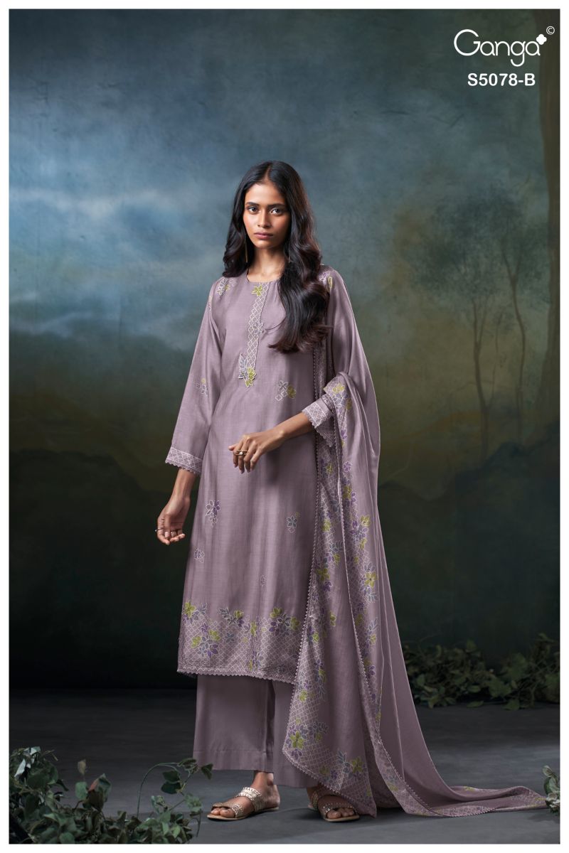 Ganga Fiana 5078 Bemberg Silk Print Embroidered Salwar Kammez — Printed Cotton Dress Material, Vardan Ethnic wholesale from Surat — view 3