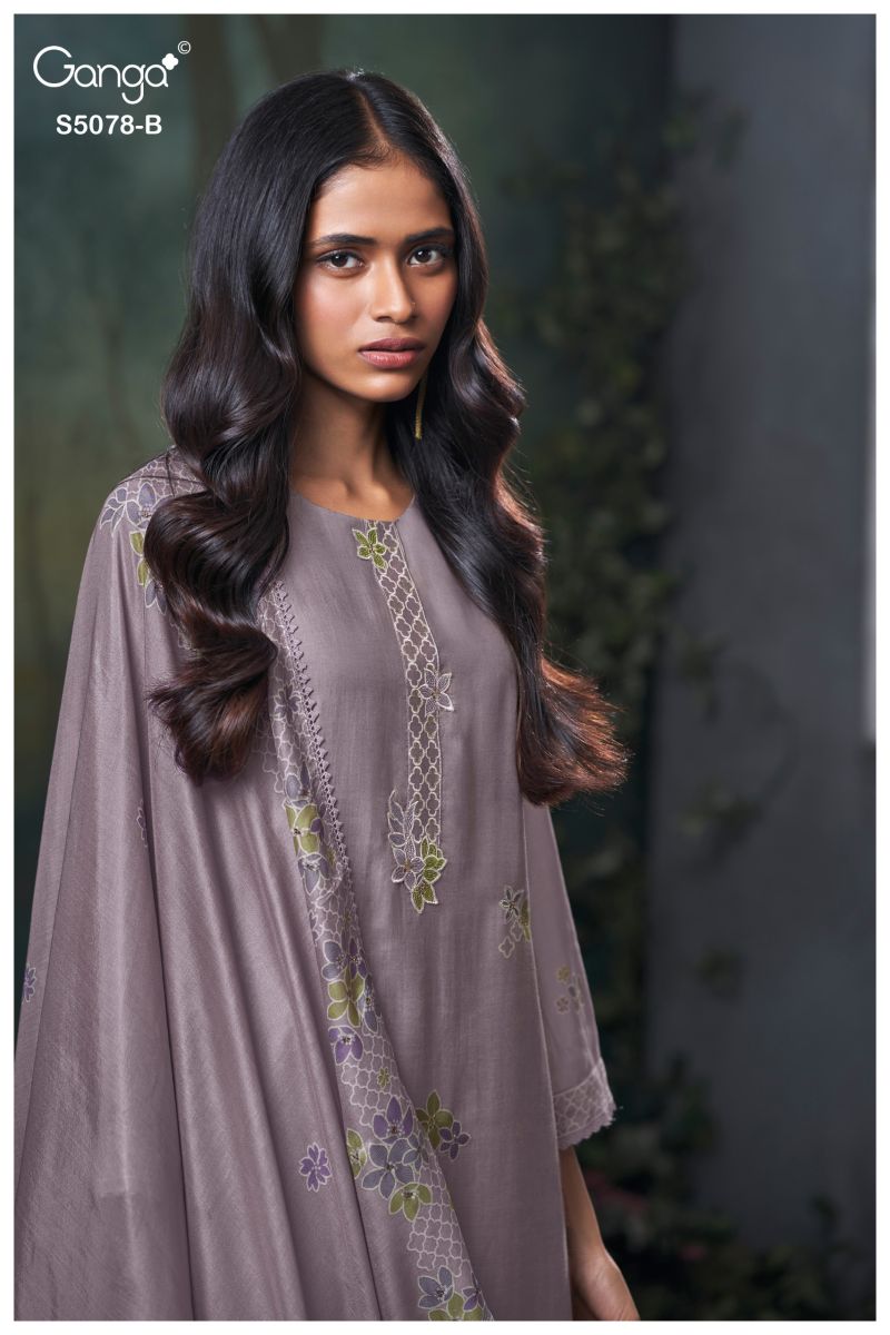 Ganga Fiana 5078 Bemberg Silk Print Embroidered Salwar Kammez — Printed Cotton Dress Material, Vardan Ethnic wholesale from Surat — view 4